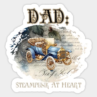 Dad: Steampunk At Heart Vintage Car - Golden Version Sticker